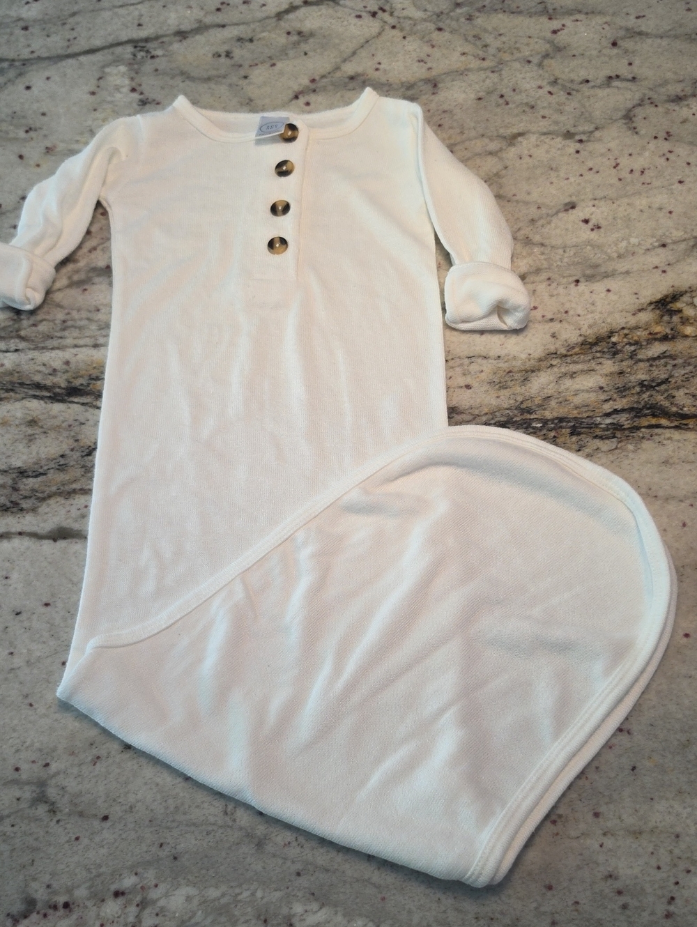 Lou Lou Newborn White Baby Sleep Gown with Button Front